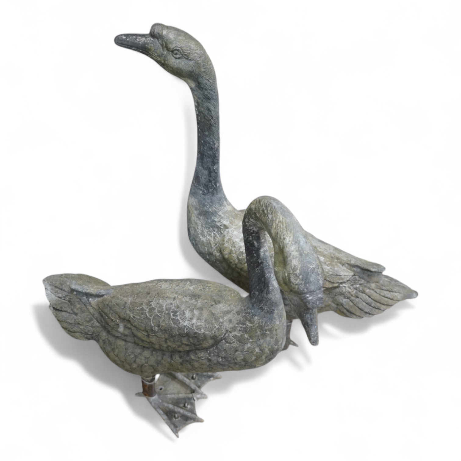 A pair of silvered metal ‘geese’, 70cm